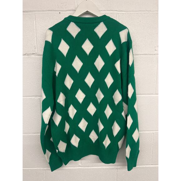 NEW Bogey Boys Sz LARGE Green White Diamond Knit Crewneck Golf Pullover Sweater - Picture 6 of 7